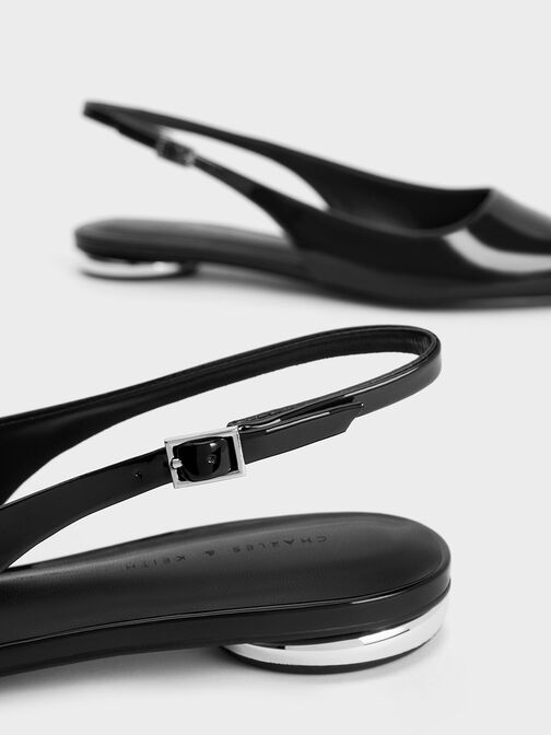 Patent Pointed-Toe Slingback Flats, หนังแก้วสีดำ, hi-res