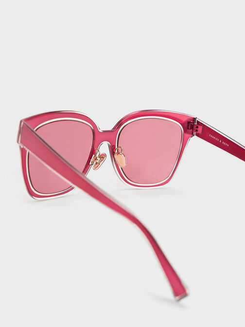 Oversized Square Metallic Accent Sunglasses, , hi-res