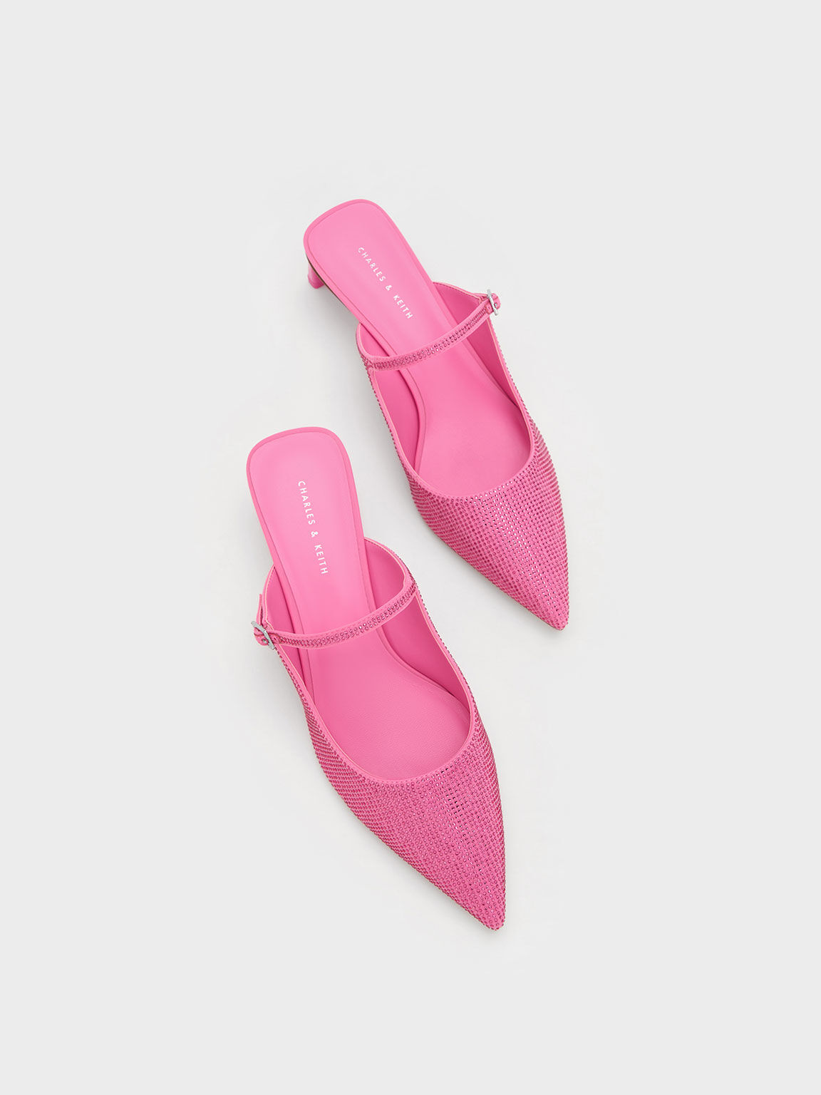 Pink Gem-Embellished Blade Heel Mules - CHARLES & KEITH TH
