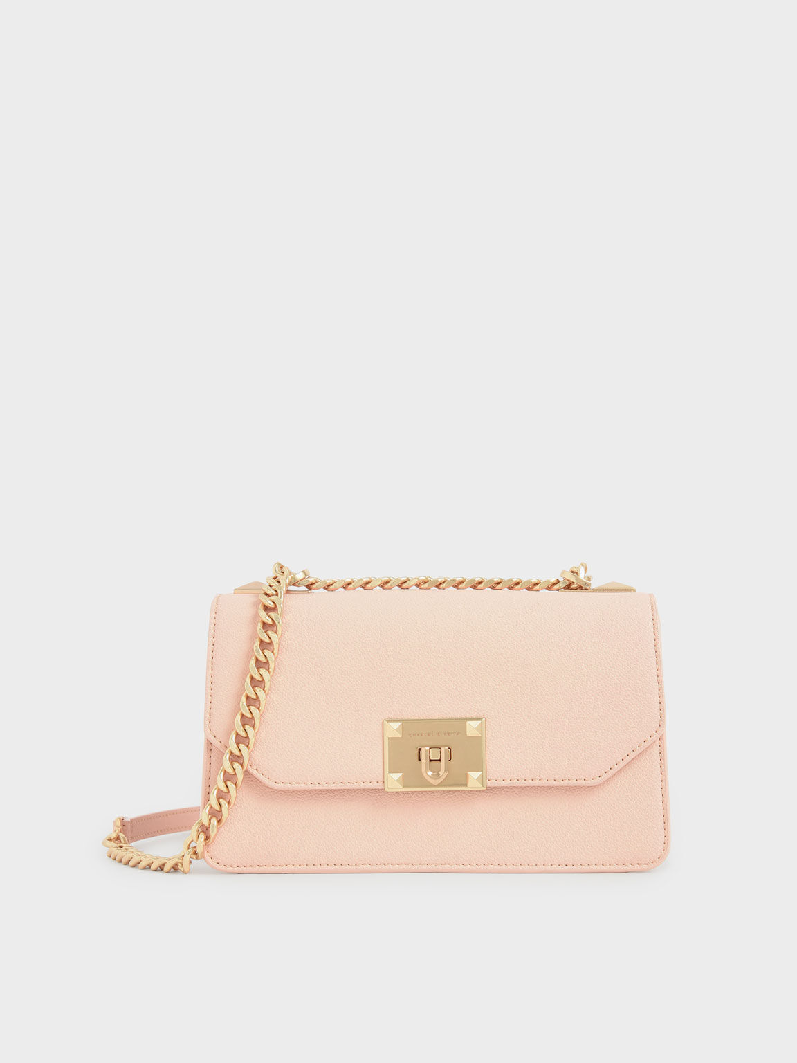 Light Pink Classic Push Lock Crossbody Bag CHARLES KEITH TH