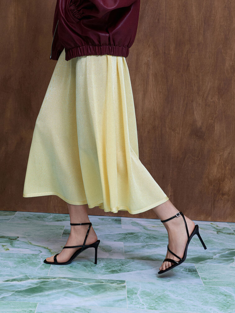 รองเท้าแตะส้นสูงหนังแก้วดีไซน์ส้นเข็มพร้อมสายรัดข้อเท้ารุ่น Andricia, หนังแก้วสีดำ, hi-res