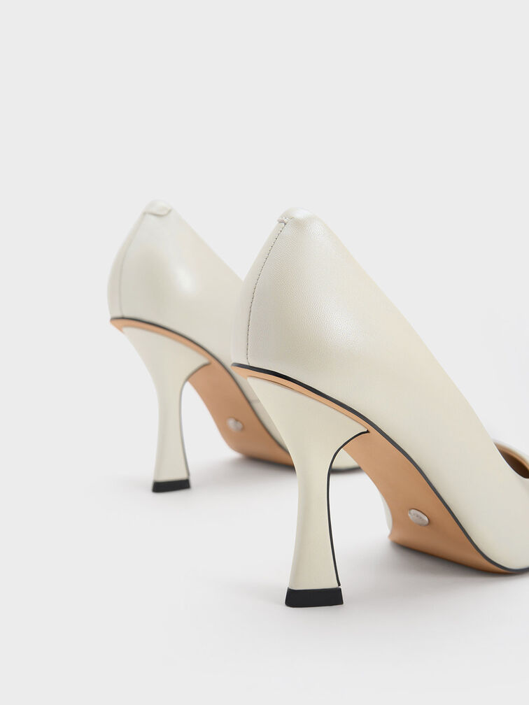 Leather Flare Heel Pumps, สีขาว, hi-res