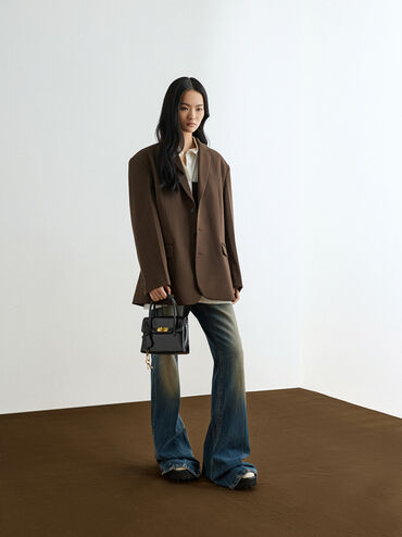 กระเป๋าโท้ทมินิดีเทลตัวล็อคแบบหมุนรุ่น Kerry, สีดำ, hi-res