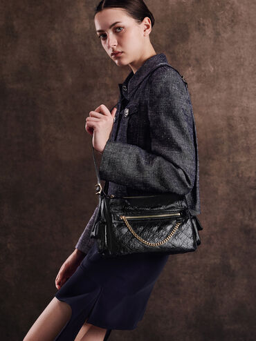 Duo Quilted Shoulder Bag, Black, hi-res