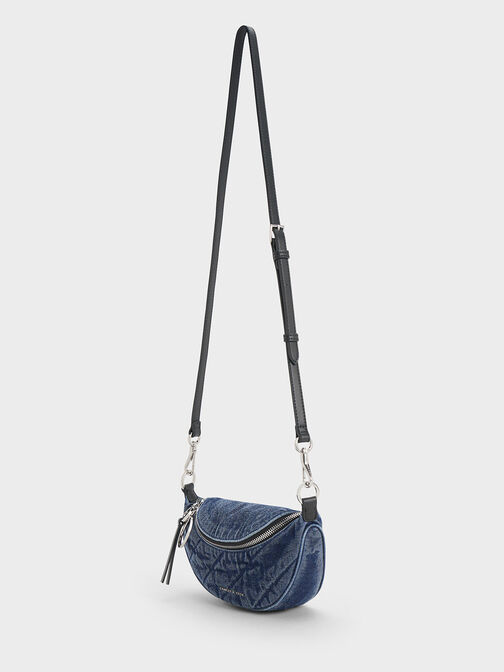 Philomena Denim Half-Moon Crossbody Bag, , hi-res