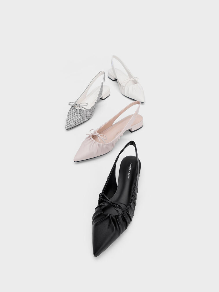 Checkered Bow Ruched Slingback Flats, , hi-res