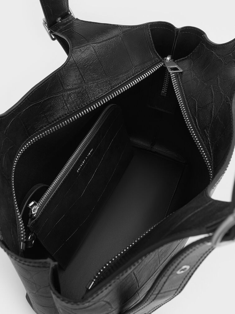 Liv Croc-Effect Tote Bag, Noir, hi-res