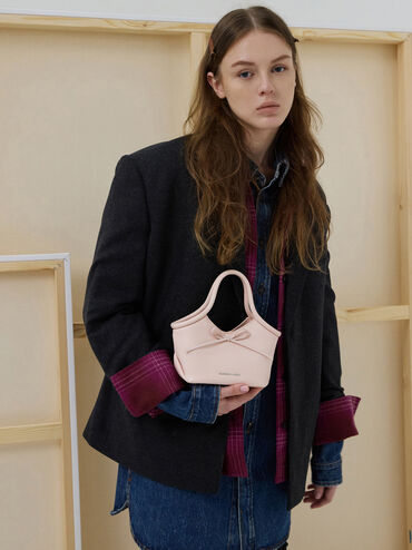 Hazel Bow Tubular Top Handle Bag, Soft Pink, hi-res