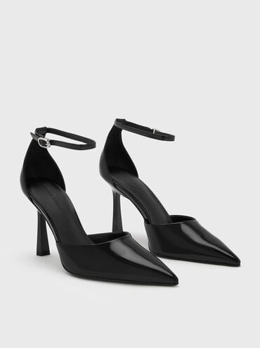 Pointed-Toe Ankle-Strap D'Orsay Pumps, Black Boxed, hi-res