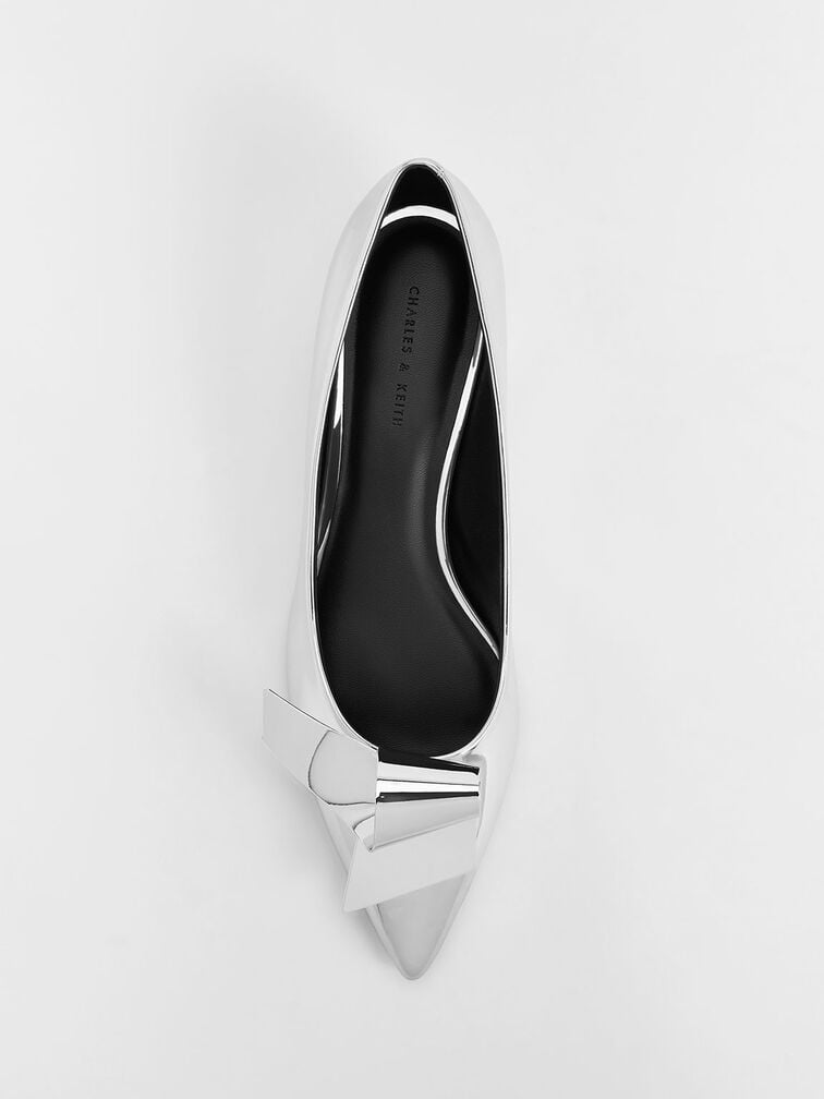 Metallic Sculptural Knot Pointed-Toe Flats, Silver, hi-res