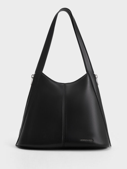 กระเป๋าโท้ทไม่มีทรงรุ่น Saskia, สีดำอะไหล่สีเงิน, hi-res