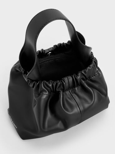 Ally Ruched Chain-Handle Bag, Noir, hi-res