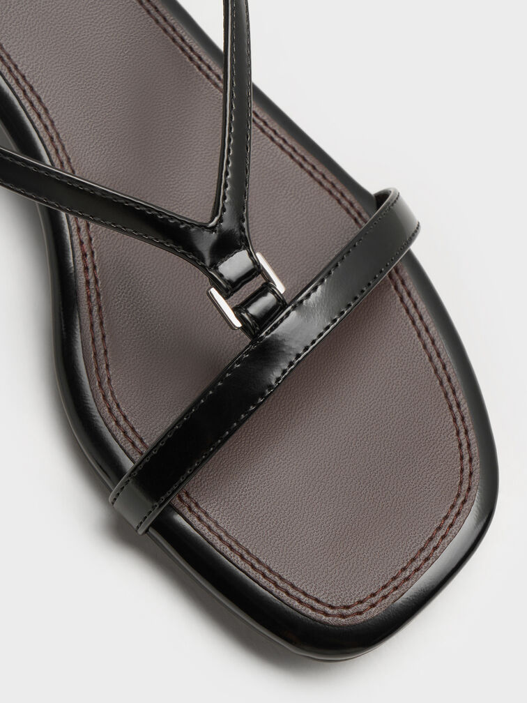 V-Strap Heeled Slingback Sandals, Black Boxed, hi-res
