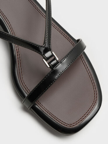 V-Strap Heeled Slingback Sandals, Black Boxed, hi-res