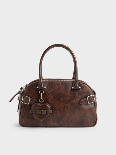Nellie Heart-Charm Bowling Bag, Distressed Coffee, hi-res