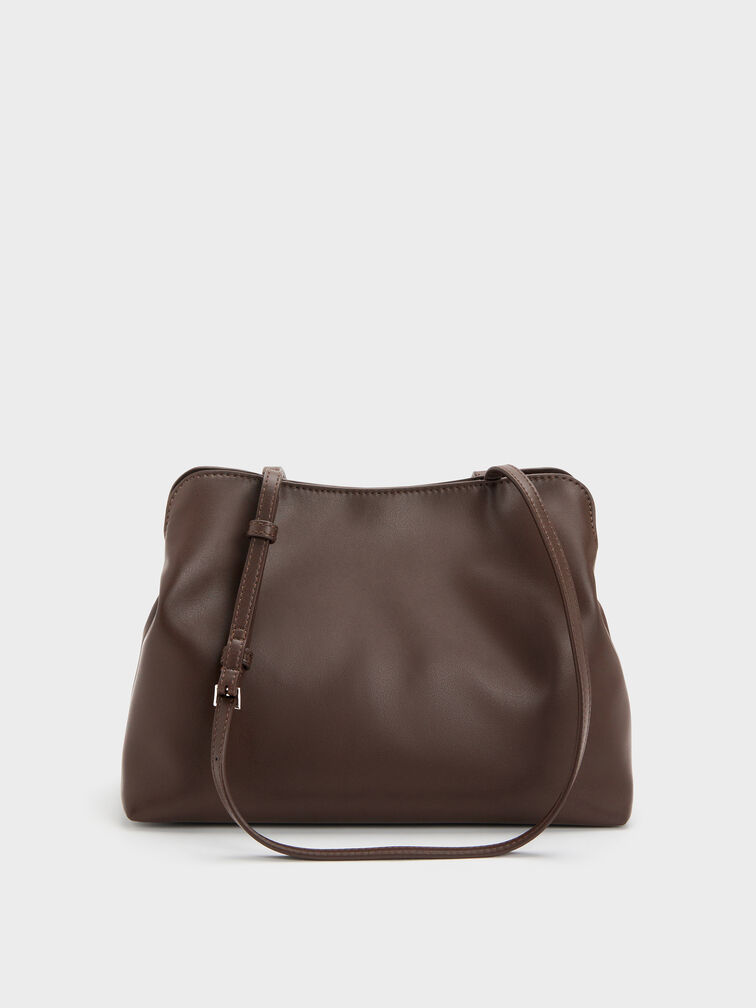 Reese Ruched Bow Shoulder Bag, Espresso Brown, hi-res