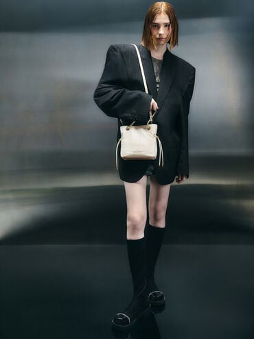 กระเป๋าสะพายข้างดีไซน์สายถักแบบคู่รุ่น Arya, สีครีม, hi-res