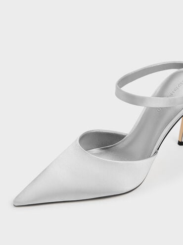 Brantley Bow Pointed Stiletto Mules, Grey, hi-res