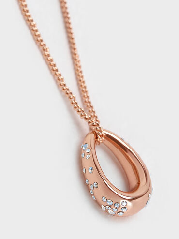 สร้อยคอพร้อมจี้ทรงหยดน้ำประดับด้วยคริสตัล รุ่น Reverie, สีโรสโกลด์, hi-res