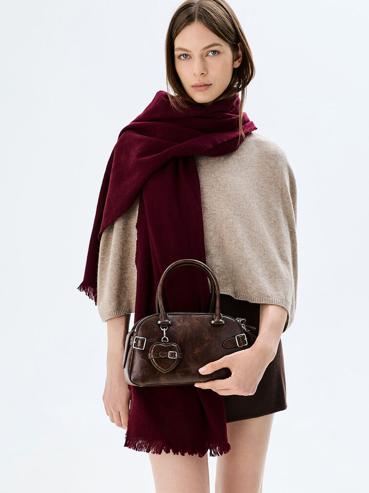 Nellie Heart-Charm Bowling Bag, Distressed Coffee, hi-res