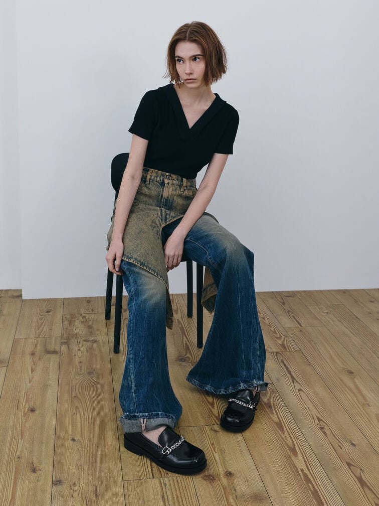 Georgie Chain Loafers, Black Boxed, hi-res