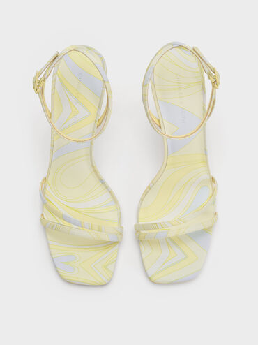 Swirl-Print Ankle-Strap Heels, Yellow, hi-res
