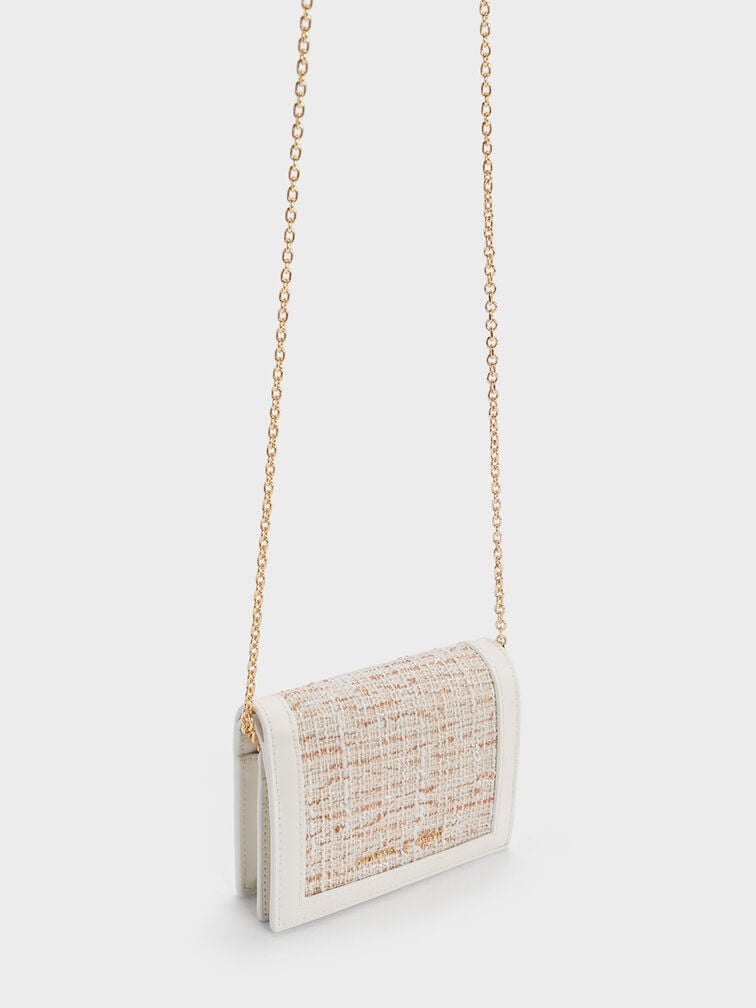 Tweed Snap Button Mini Short Wallet, White, hi-res