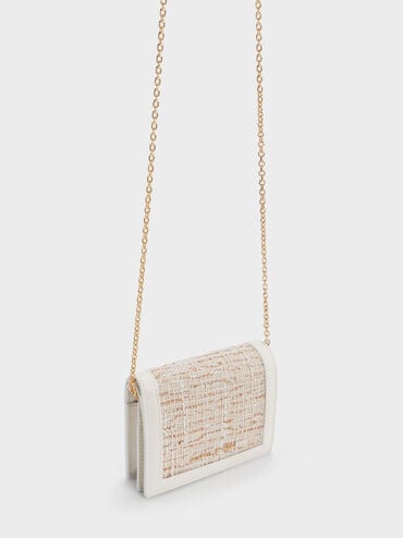 Tweed Snap Button Mini Short Wallet, White, hi-res