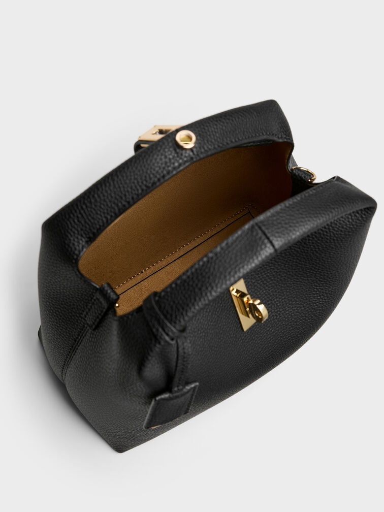 กระเป๋าทรงถังตกแต่งตัวล็อคแบบหมุนรุ่น Chance, สีดำ, hi-res