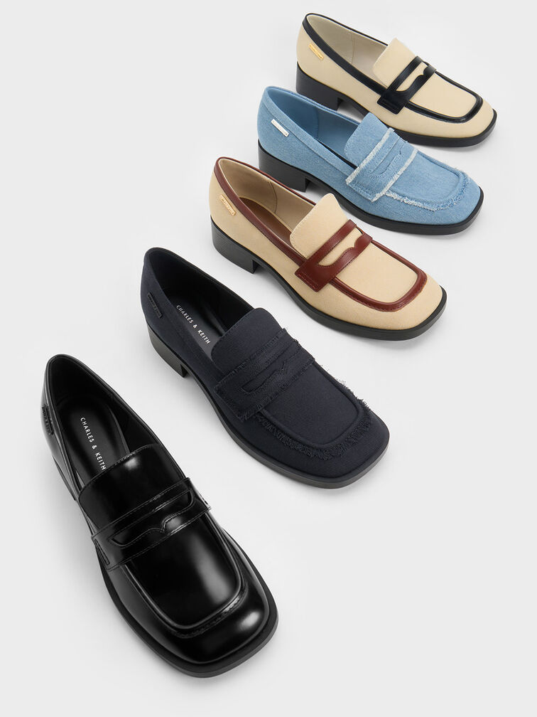 Denim Cut-Out Penny Loafers, , hi-res