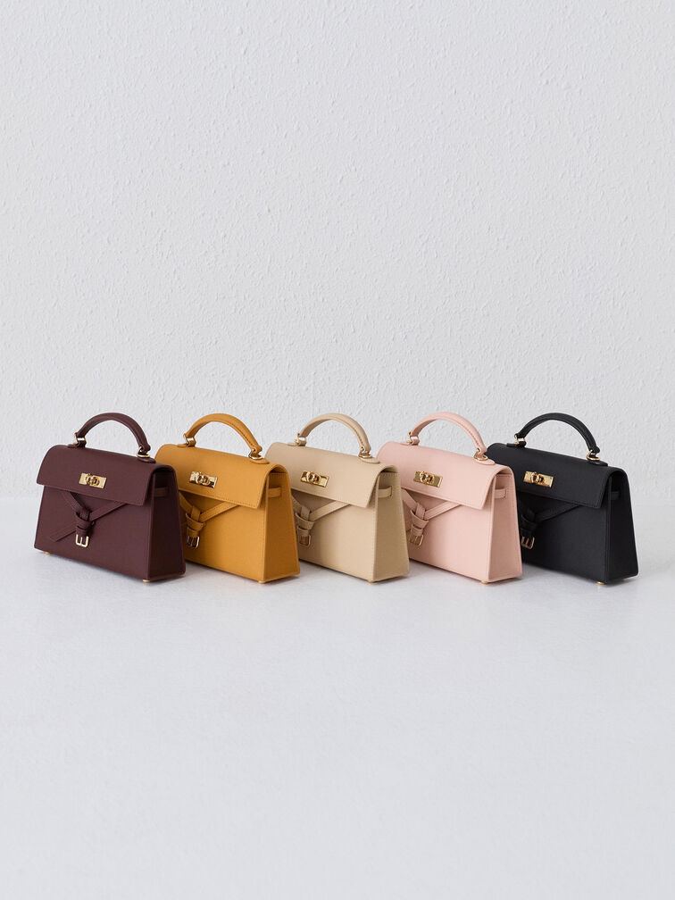 Tricha Knotted-Belt Top Handle Bag, Wineberry Red, hi-res