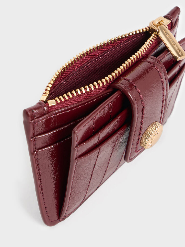 Donna Crinkle-Effect Panelled Card Holder, Burgundy, hi-res