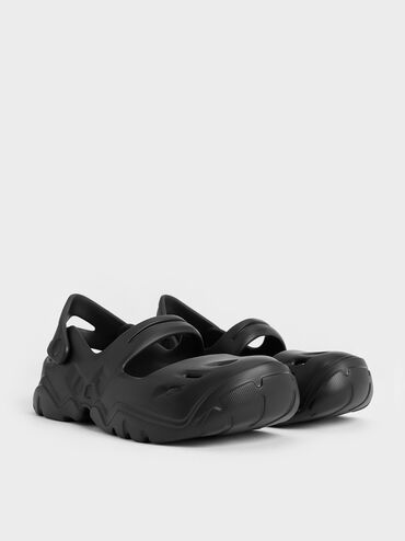 Cut-Out Sports Sandals, Black, hi-res