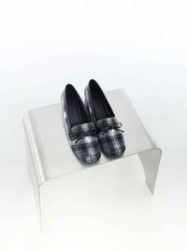 Circle-Charm Bow Loafer Pumps, Dark Grey, hi-res