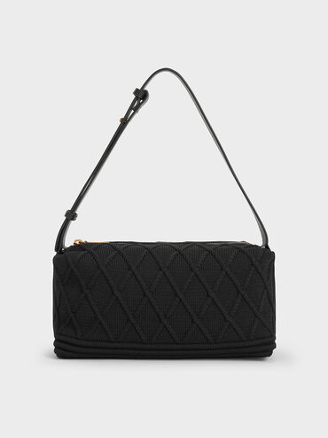 Willa Knitted Shoulder Bag, Black, hi-res