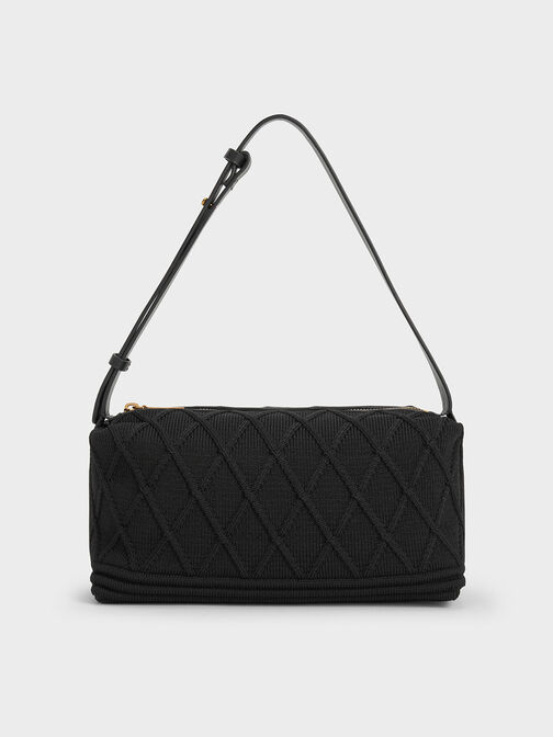 Willa Knitted Shoulder Bag, สีดำ, hi-res