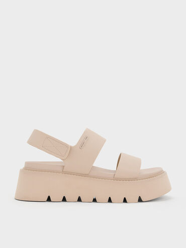 Chunky Flatform Sandals, สีเบจ, hi-res