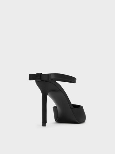 Brantley Bow Pointed Stiletto Mules, Black Textured, hi-res