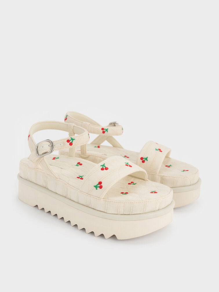 Cherry-Print Flatform Ankle-Strap Sandals, Multi, hi-res