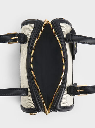 กระเป๋าโบว์ลิ่งผ้าแคนวาสสีทูโทนรุ่น Enola, สีดำ, hi-res