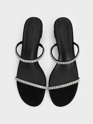 Ambrosia Textured Gem-Embellished Mules, Black Textured, hi-res