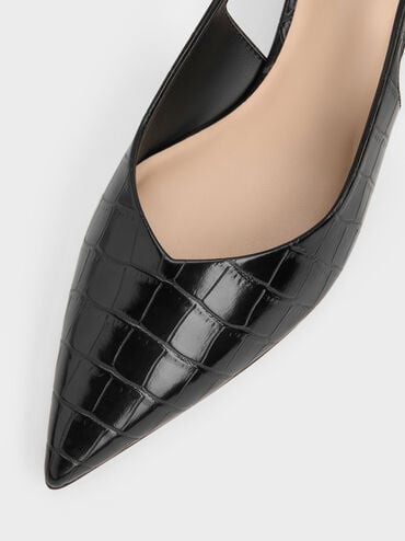 Luciana Croc-Effect Kitten-Heel Slingback Pumps, Animal Print Black, hi-res