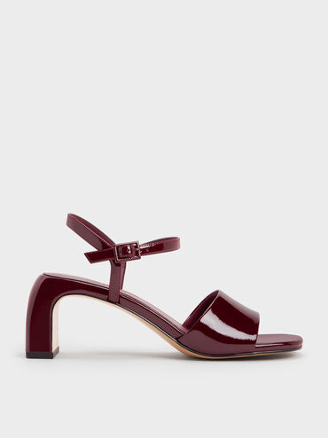 Patent Ankle-Strap Heeled Sandals, Burgundy, hi-res