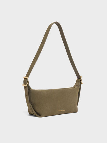 Larsen Recycled Suede Buckle-Strap Slouchy Shoulder Bag, Deep Olive, hi-res