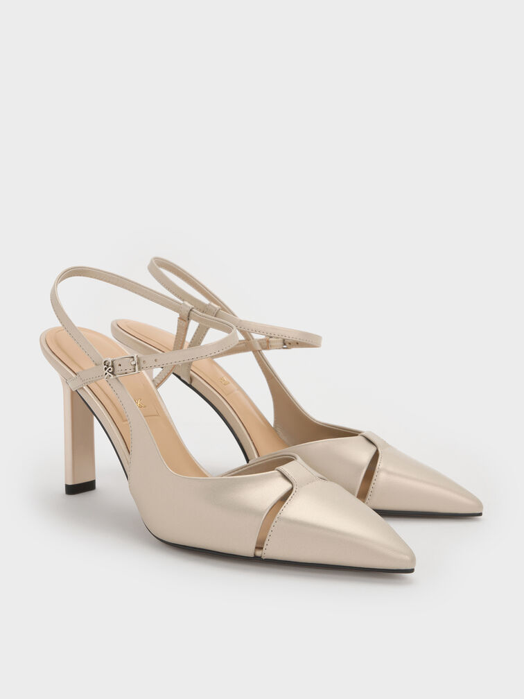 Pearlescent Leather Cut-Out Pointed-Toe Blade-Heel Pumps, Ivory, hi-res