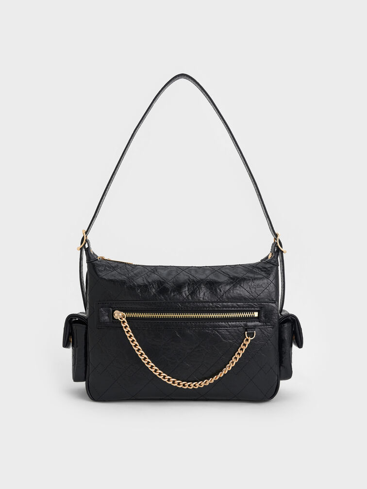 Duo Quilted Shoulder Bag, Black, hi-res