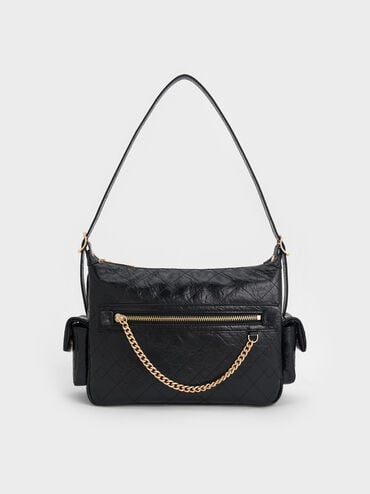 Duo Quilted Shoulder Bag, Black, hi-res
