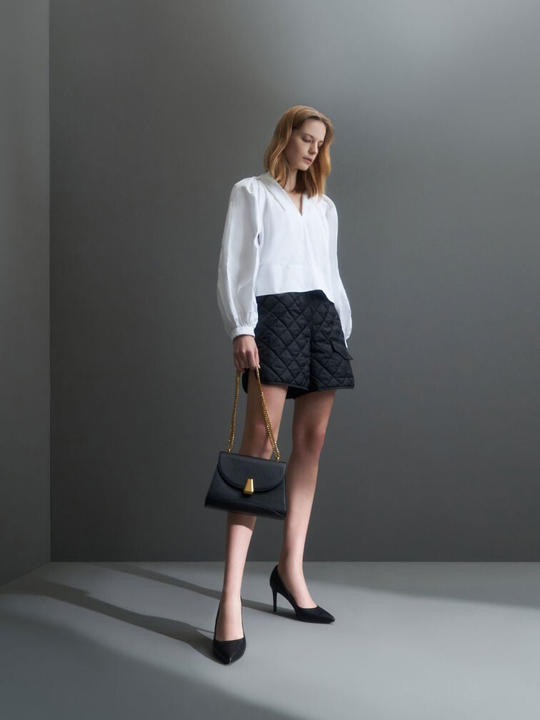 Pointed Toe Stiletto Pumps, สีดำ, hi-res