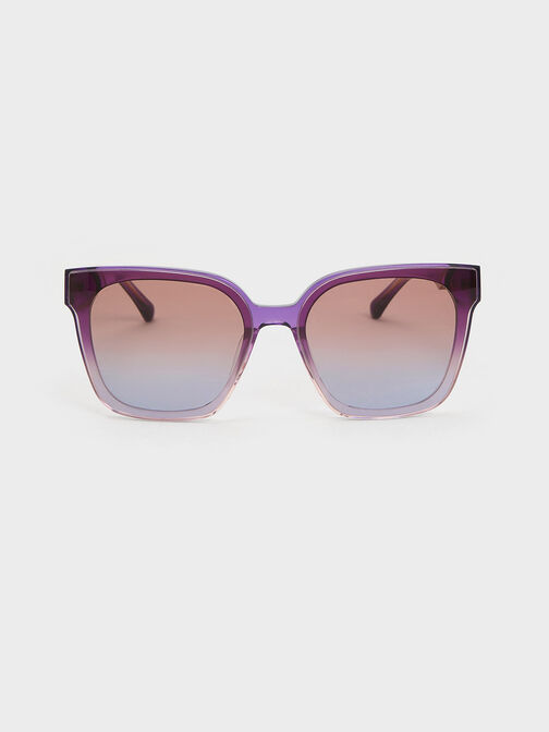 Square Thick-Frame Sunglasses, สีม่วง, hi-res