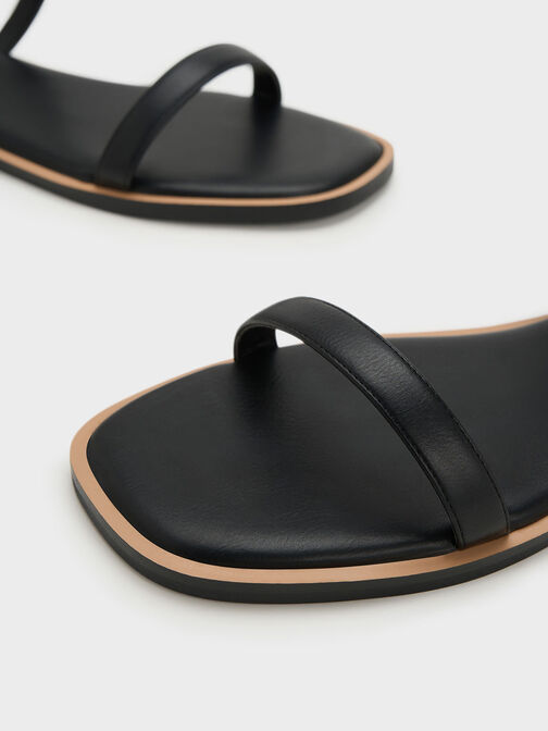 Double Metallic Buckle Sandals, สีดำ, hi-res